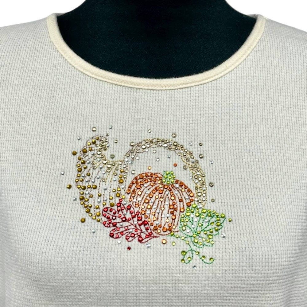 Quacker Factory Embellished Fall Thanksgiving Cardigan & Thermal Top Set Size L - Picture 4 of 15